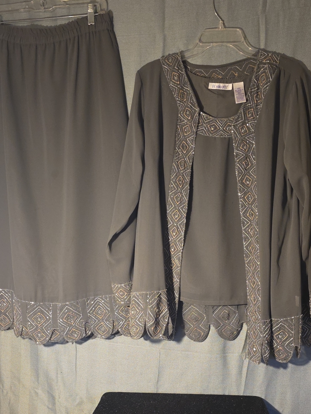 Roaman's Gray Embellished Skirt Set